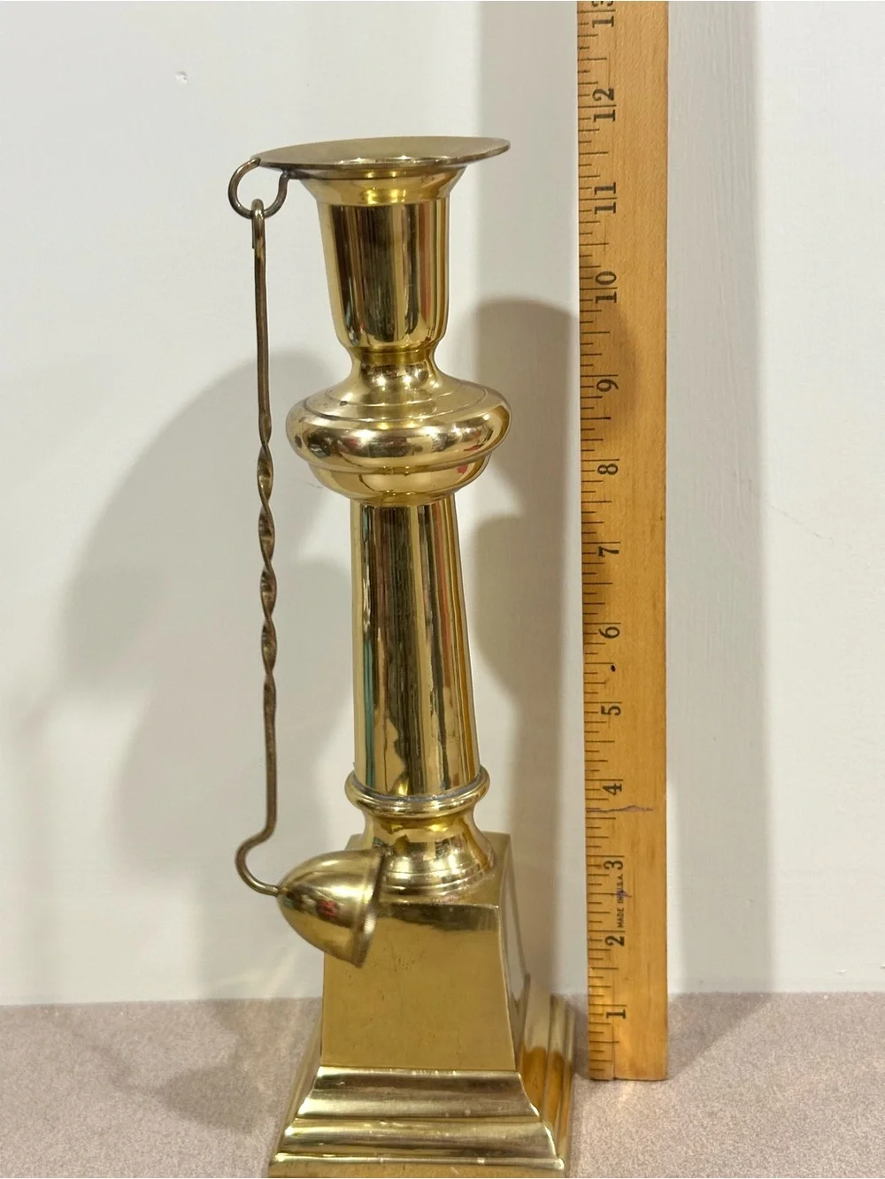 Vintage solid brass candlestick with snuffer